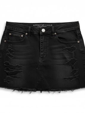 American Eagle Outfitters Distressed Black Stretch Denim Skirt